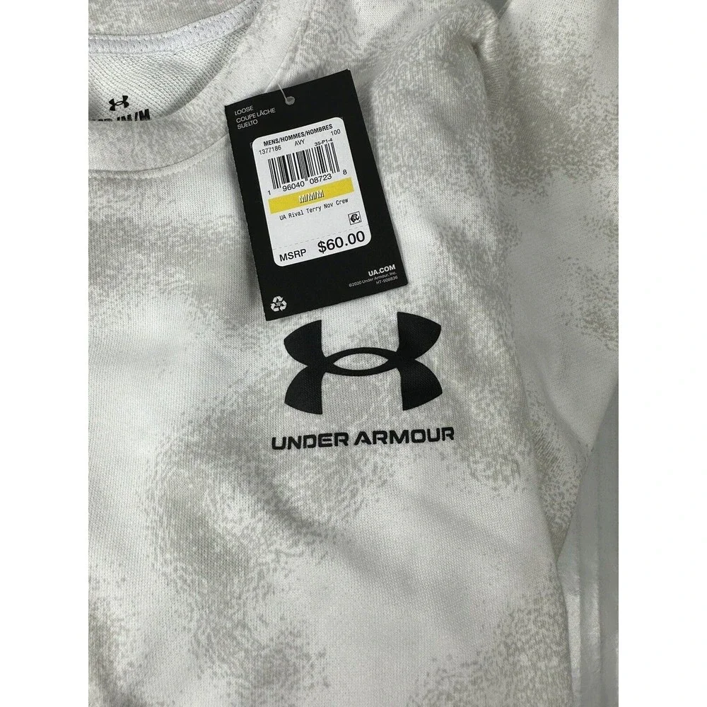 BRAND NEW Under Armour Mens UA Rival Terry Crew Sweatshirt White MEDIUM 1377186